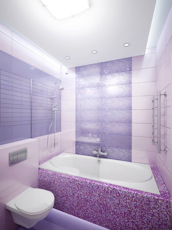 интерьер ванной комнаты в сиреневом цвете